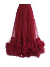 HEYFANCYSTYLE Women's Tulle Ruffle Hem Midi Skirt - Luxury Designer